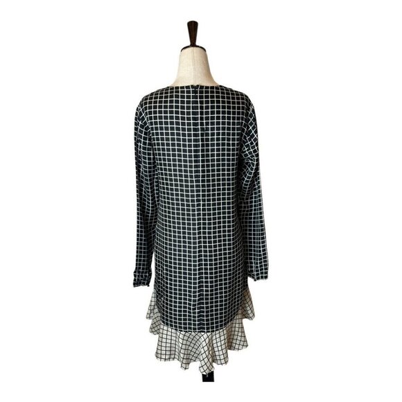 Rachel Zoe Dress Women 4 Black Ivory Silk Anika Grid Print Ruffle Hem Mini - Picture 3 of 12